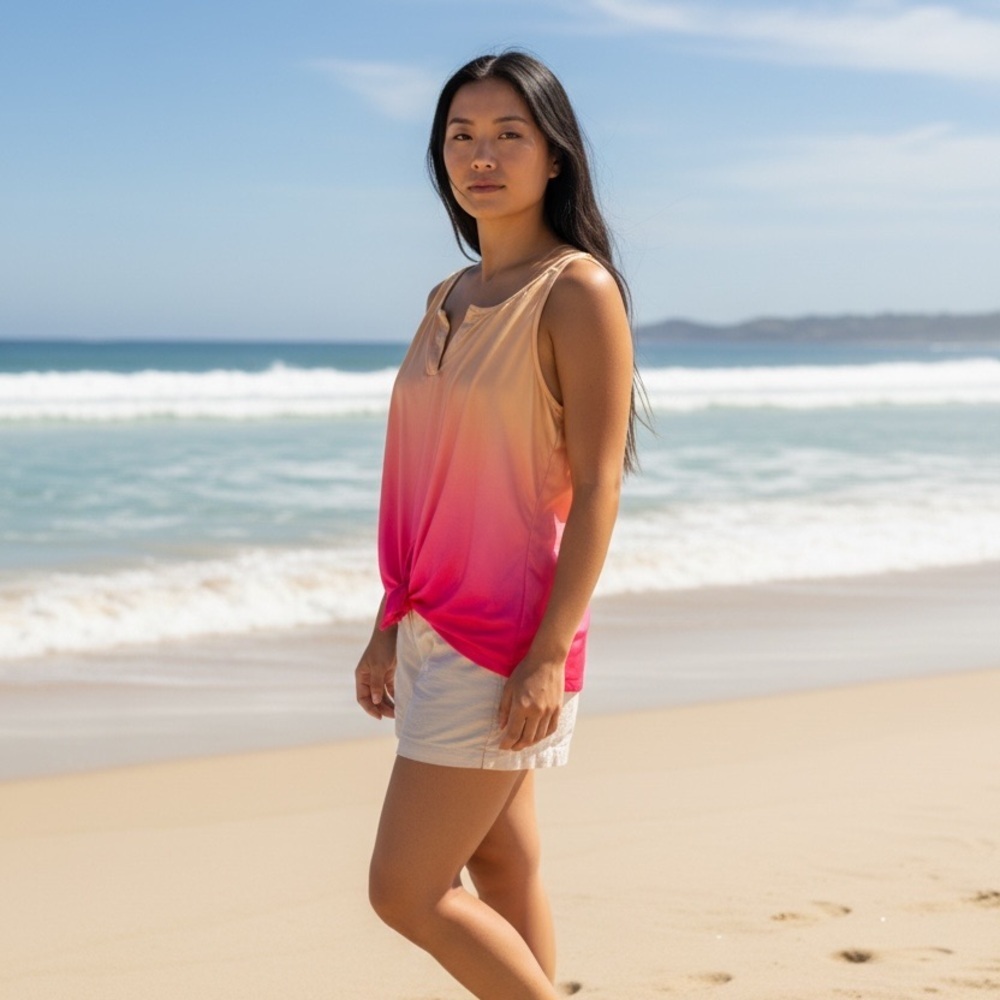 Gradient Pink and Orange Sleeveless Top - Picture 2 of 6